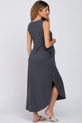 Charcoal Sleeveless Round Hem Maternity Maxi Dress