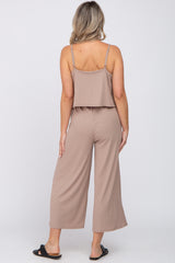 Taupe Ribbed Double Layer Cropped Maternity Jumpsuit