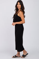 Black Ribbed Double Layer Cropped Jumpsuit