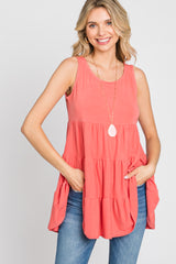 Coral Tiered Sleeveless Top