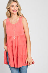 Coral Tiered Sleeveless Top