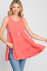 Coral Tiered Sleeveless Top