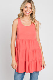 Coral Tiered Sleeveless Top