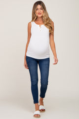 Ivory Sleeveless Ribbed Button Front Maternity Top