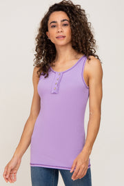 Lavender Sleeveless Ribbed Button Front Top