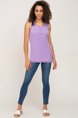 Lavender Sleeveless Ribbed Button Front Top