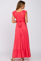 Coral Off Shoulder Tie Back Maxi Dress