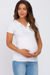 White Ribbed Button Front Maternity Top