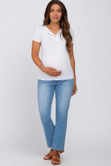 White Ribbed Button Front Maternity Top