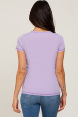 Lavender Ribbed Button Front Top