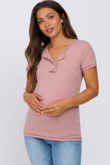 Mauve Ribbed Button Front Maternity Top