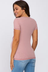 Mauve Ribbed Button Front Maternity Top