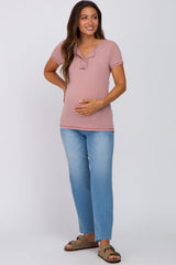 Mauve Ribbed Button Front Maternity Top