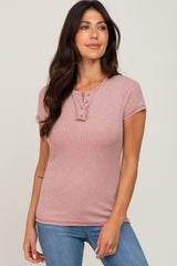 Mauve Ribbed Button Front Maternity Top