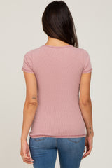 Mauve Ribbed Button Front Top