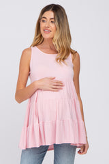 Light Pink Tiered Sleeveless Maternity Top