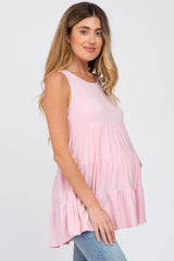 Light Pink Tiered Sleeveless Maternity Top