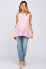 Light Pink Tiered Sleeveless Maternity Top