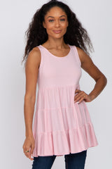 Light Pink Tiered Sleeveless Maternity Top