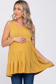 Yellow Tiered Sleeveless Maternity Top