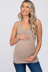 Mocha Ribbed Racerback Maternity Tank Top