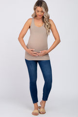 Mocha Ribbed Racerback Maternity Tank Top