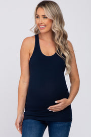 Navy Blue Ribbed Racerback Maternity Tank Top