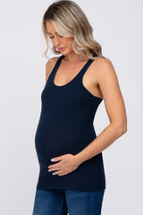 Navy Blue Ribbed Racerback Maternity Tank Top