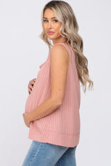 Pink Ribbed Raw Hem Maternity Tank Top