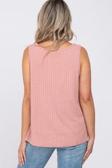 Pink Ribbed Raw Hem Maternity Tank Top