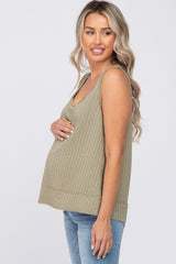 Olive Ribbed Raw Hem Maternity Tank Top