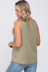 Olive Ribbed Raw Hem Maternity Tank Top