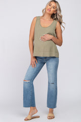 Olive Ribbed Raw Hem Maternity Tank Top