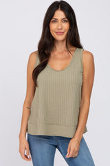 Olive Ribbed Raw Hem Tank Top