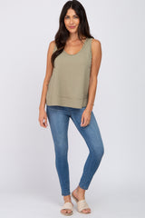 Olive Ribbed Raw Hem Tank Top