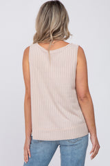 Beige Ribbed Raw Hem Maternity Tank Top