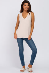 Cream Ribbed Tank Top