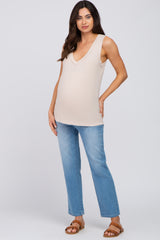 Cream Ribbed Maternity Tank Top