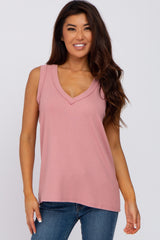 Pink Ribbed Maternity Tank Top