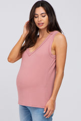 Pink Ribbed Maternity Tank Top