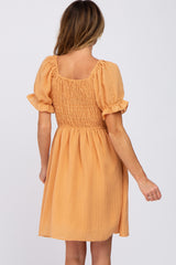 Peach Smocked Puff Sleeve Dress