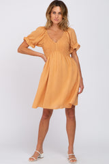 Peach Smocked Puff Sleeve Dress