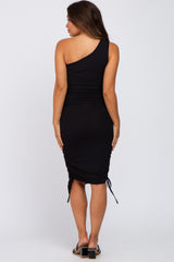 Black Ribbed One Shoulder Fitted Maternity Dress