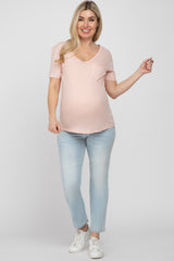 Light Peach Heathered Pocket Front Maternity Top