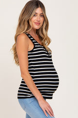 Black Striped Button Front Sleeveless Maternity Top