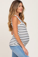 White Striped Button Front Sleeveless Maternity Top