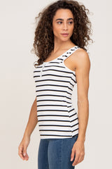 White Striped Button Front Sleeveless Top