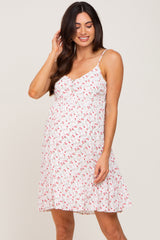 White Floral Sleeveless Ruffle Hem Maternity Mini Dress