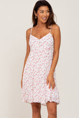 White Floral Sleeveless Ruffle Hem Maternity Mini Dress