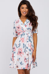 White Floral Maternity/Nursing Wrap Dress